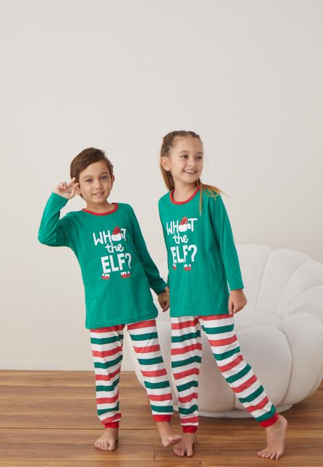 Pijamale de Crăciun Copii " WHAT the ELF? "Culoare Verde ,Engros